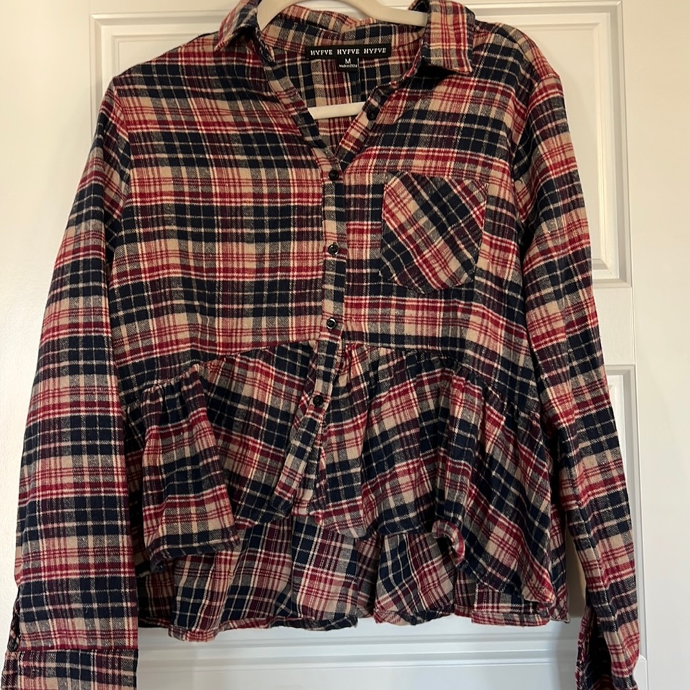 Crop ruffle plaid flannel top